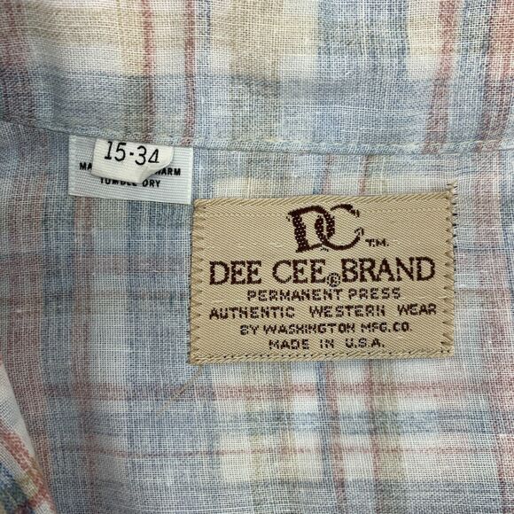 Vintage Dee Cee Western Shirt Mens 15 Plaid Long Sleeve Snap Button Up Made USA - Picture 7 of 11